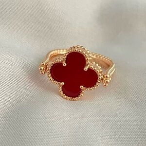 Clover carnelian two sided flip ring 925 silver 18k rose gold plated size 8